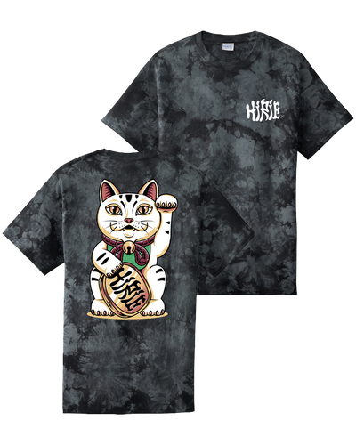 Lucky Cat Black Tie Dye Tee